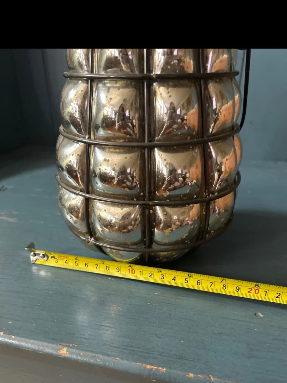 Vintage-Style Gold Mercury Glass Lantern with Wire Cage | 8” Tall